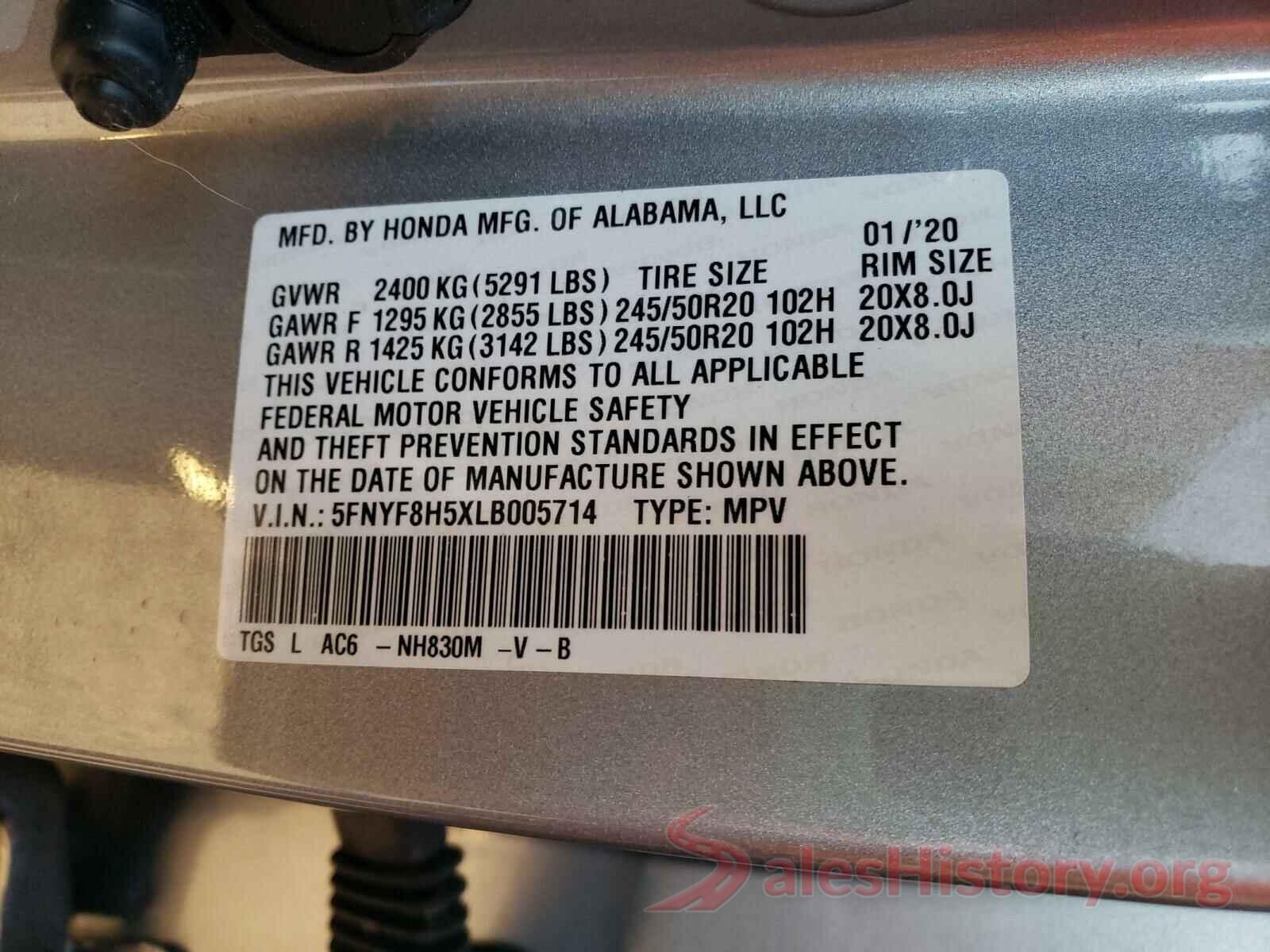 5FNYF8H5XLB005714 2020 HONDA PASSPORT