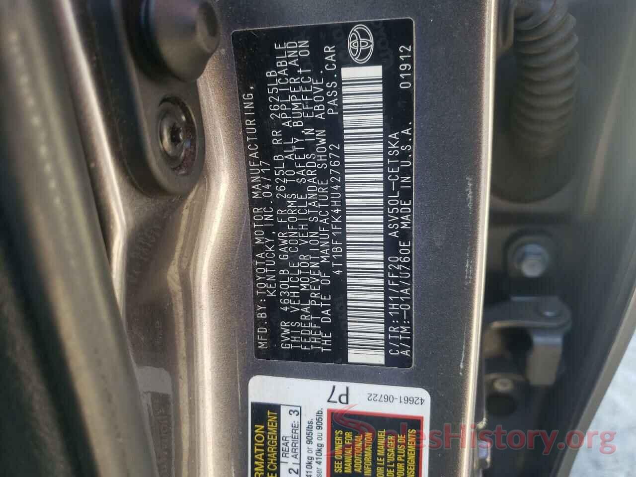 4T1BF1FK4HU427672 2017 TOYOTA CAMRY