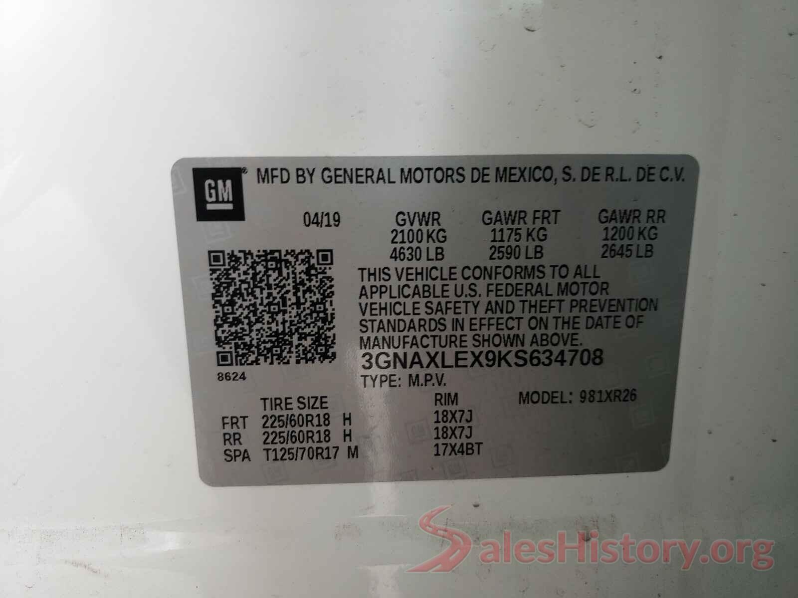 3GNAXLEX9KS634708 2019 CHEVROLET EQUINOX