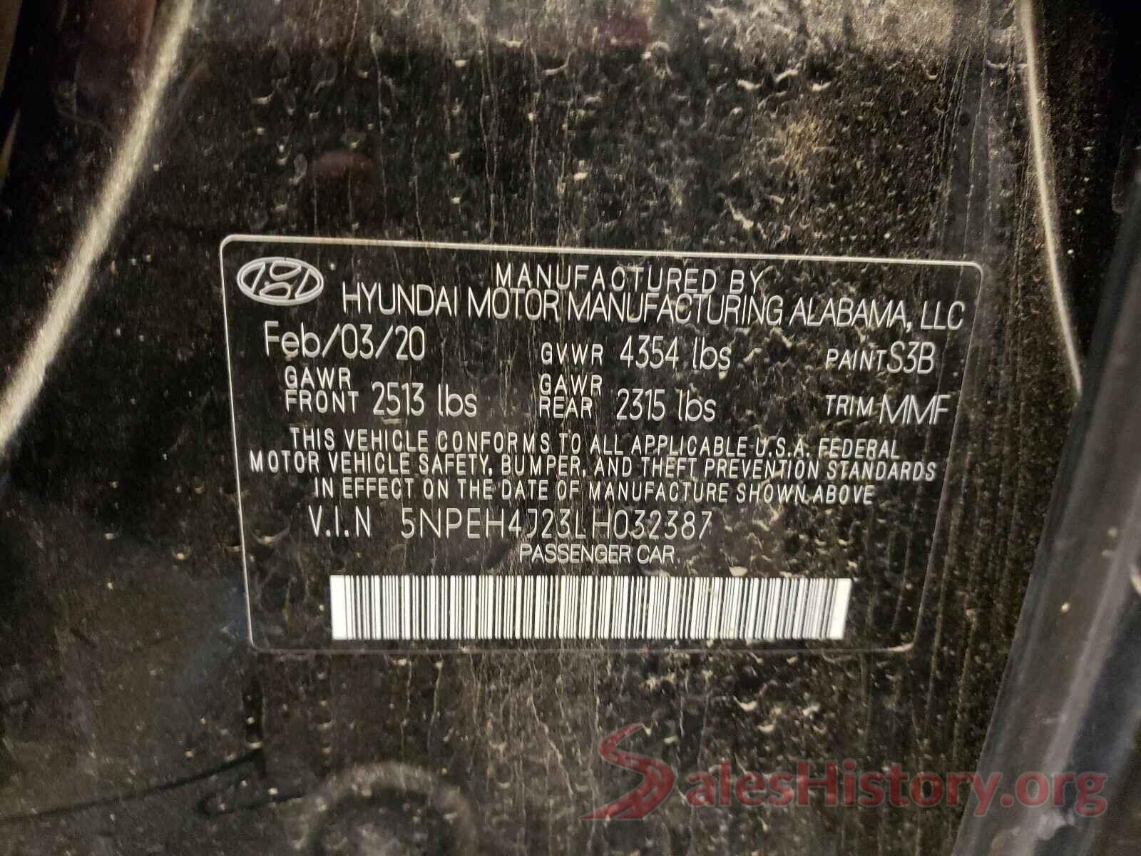 5NPEH4J23LH032387 2020 HYUNDAI SONATA