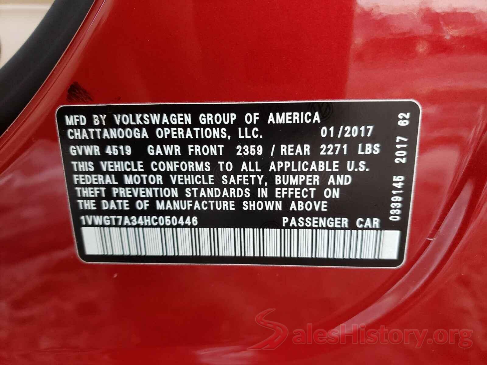 1VWGT7A34HC050446 2017 VOLKSWAGEN PASSAT