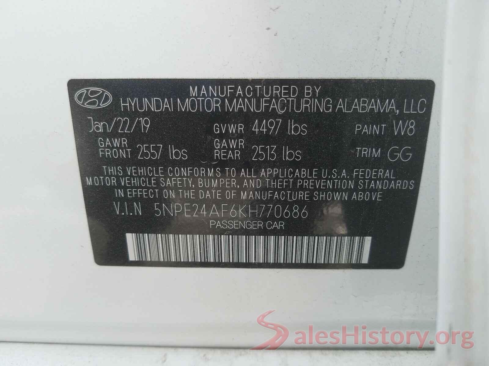 5NPE24AF6KH770686 2019 HYUNDAI SONATA