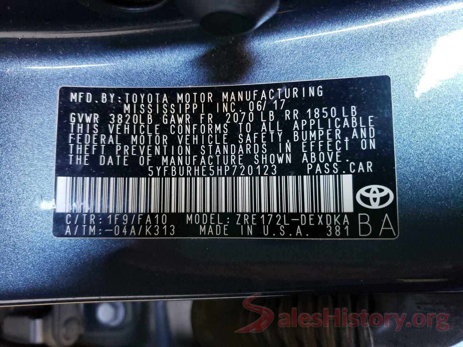 5YFBURHE5HP720123 2017 TOYOTA COROLLA