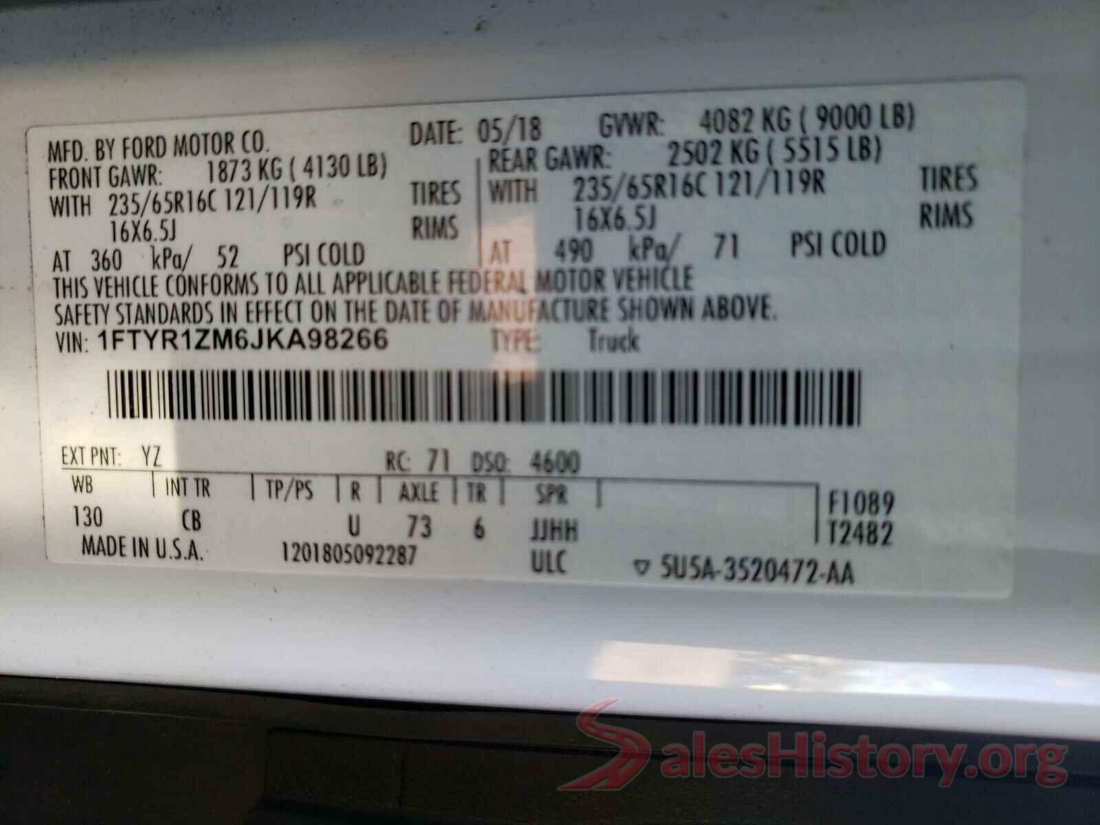 1FTYR1ZM6JKA98266 2018 FORD TRANSIT CO