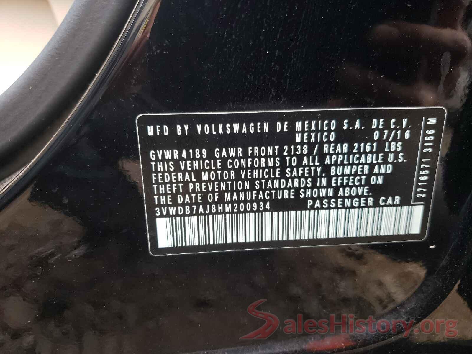 3VWDB7AJ8HM200934 2017 VOLKSWAGEN JETTA