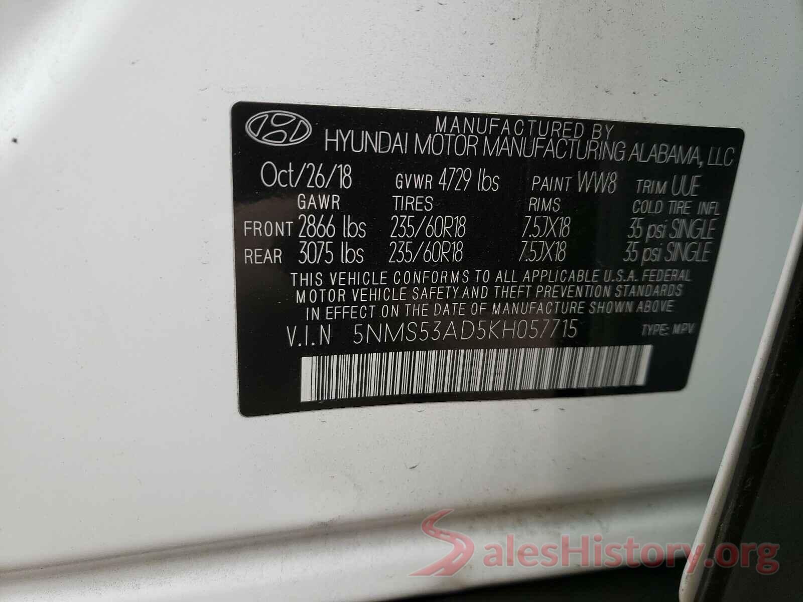 5NMS53AD5KH057715 2019 HYUNDAI SANTA FE