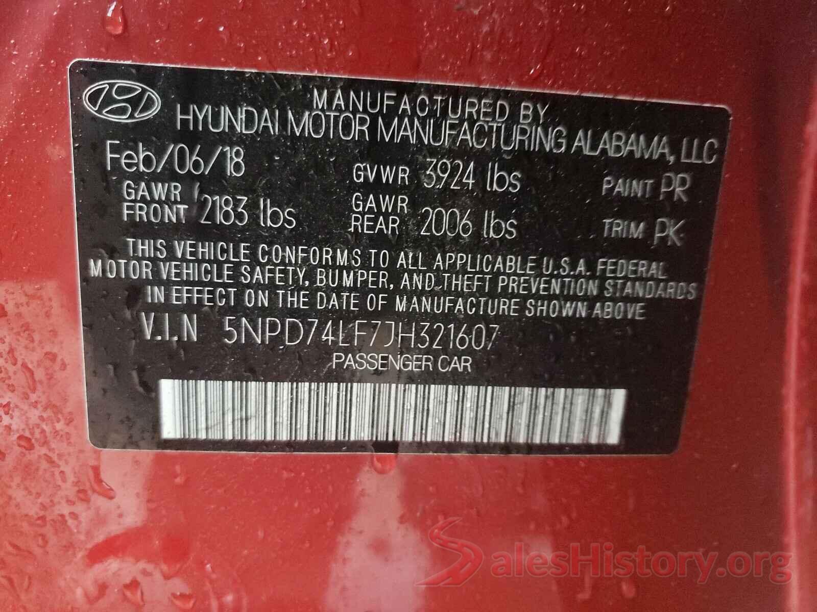 5NPD74LF7JH321607 2018 HYUNDAI ELANTRA