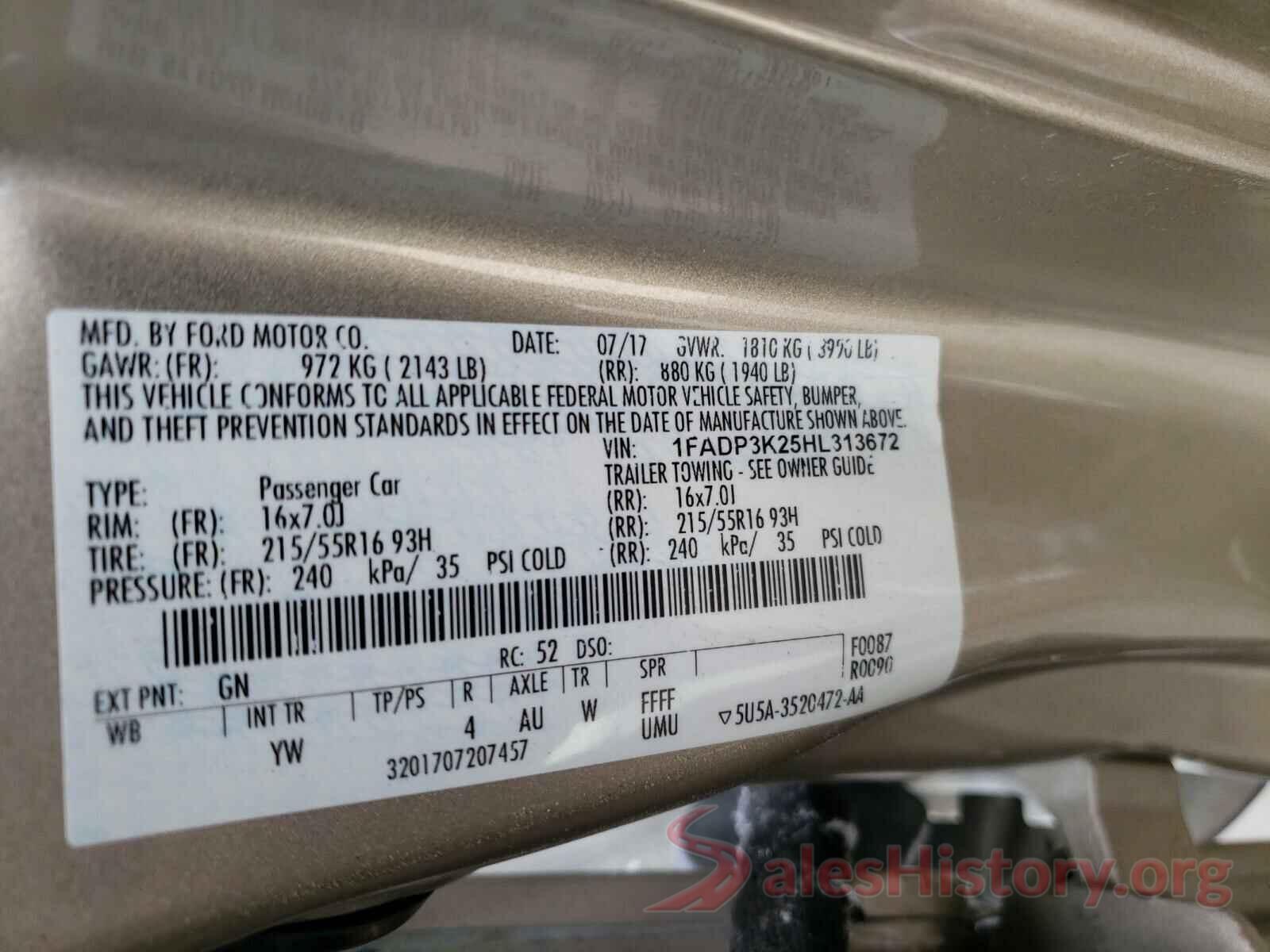 1FADP3K25HL313672 2017 FORD FOCUS