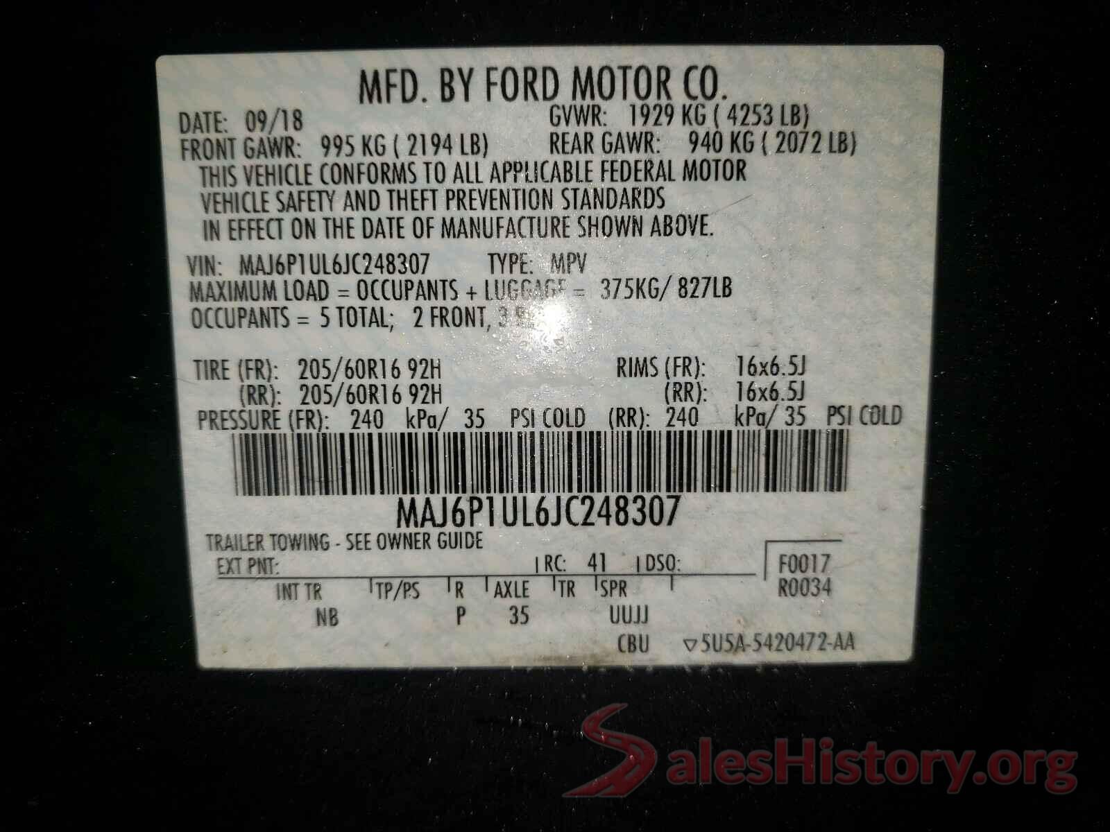 MAJ6P1UL6JC248307 2018 FORD ALL OTHER