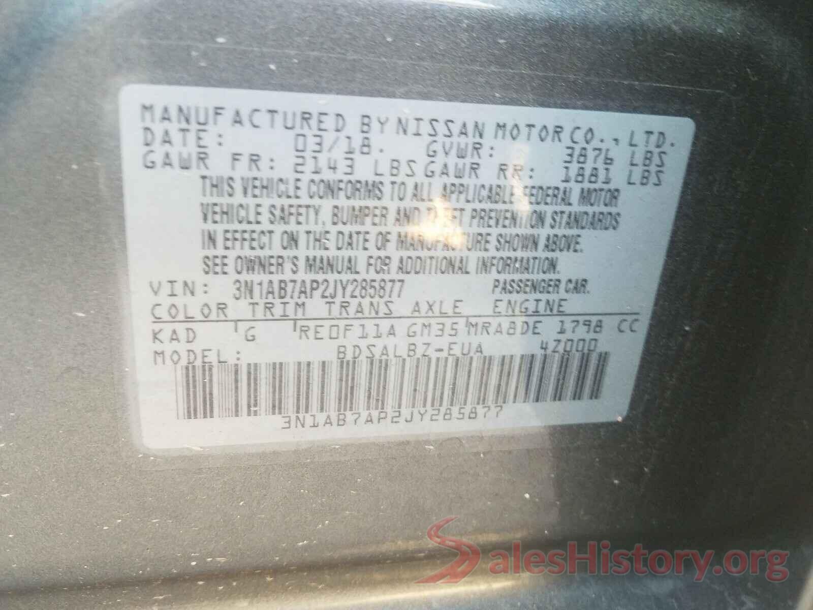 3N1AB7AP2JY285877 2018 NISSAN SENTRA