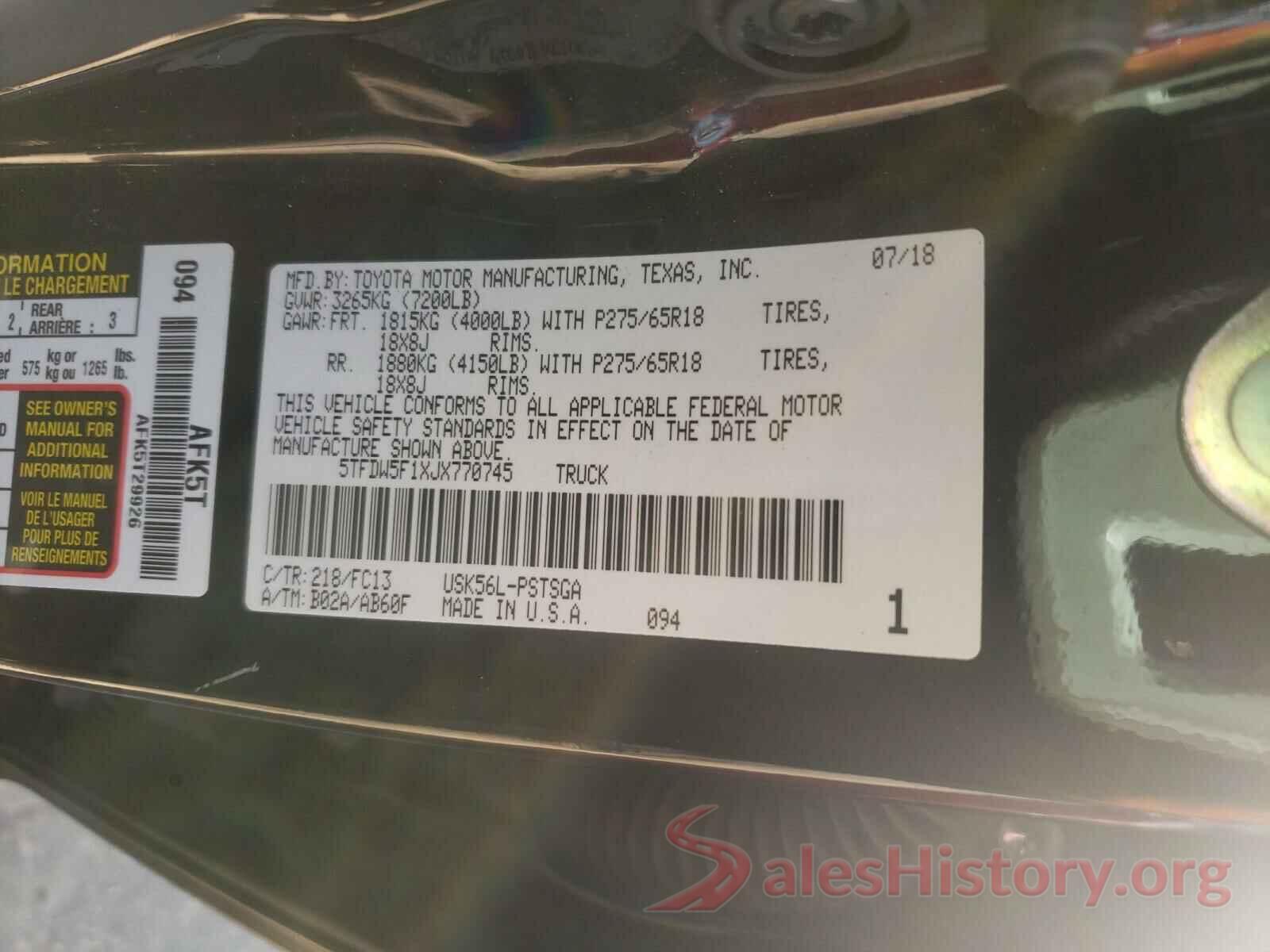 5TFDW5F1XJX770745 2018 TOYOTA TUNDRA