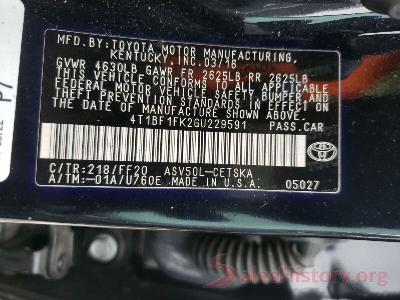 4T1BF1FK2GU229591 2016 TOYOTA CAMRY