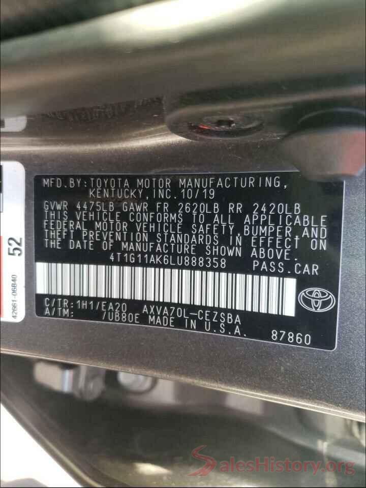 4T1G11AK6LU888358 2020 TOYOTA CAMRY