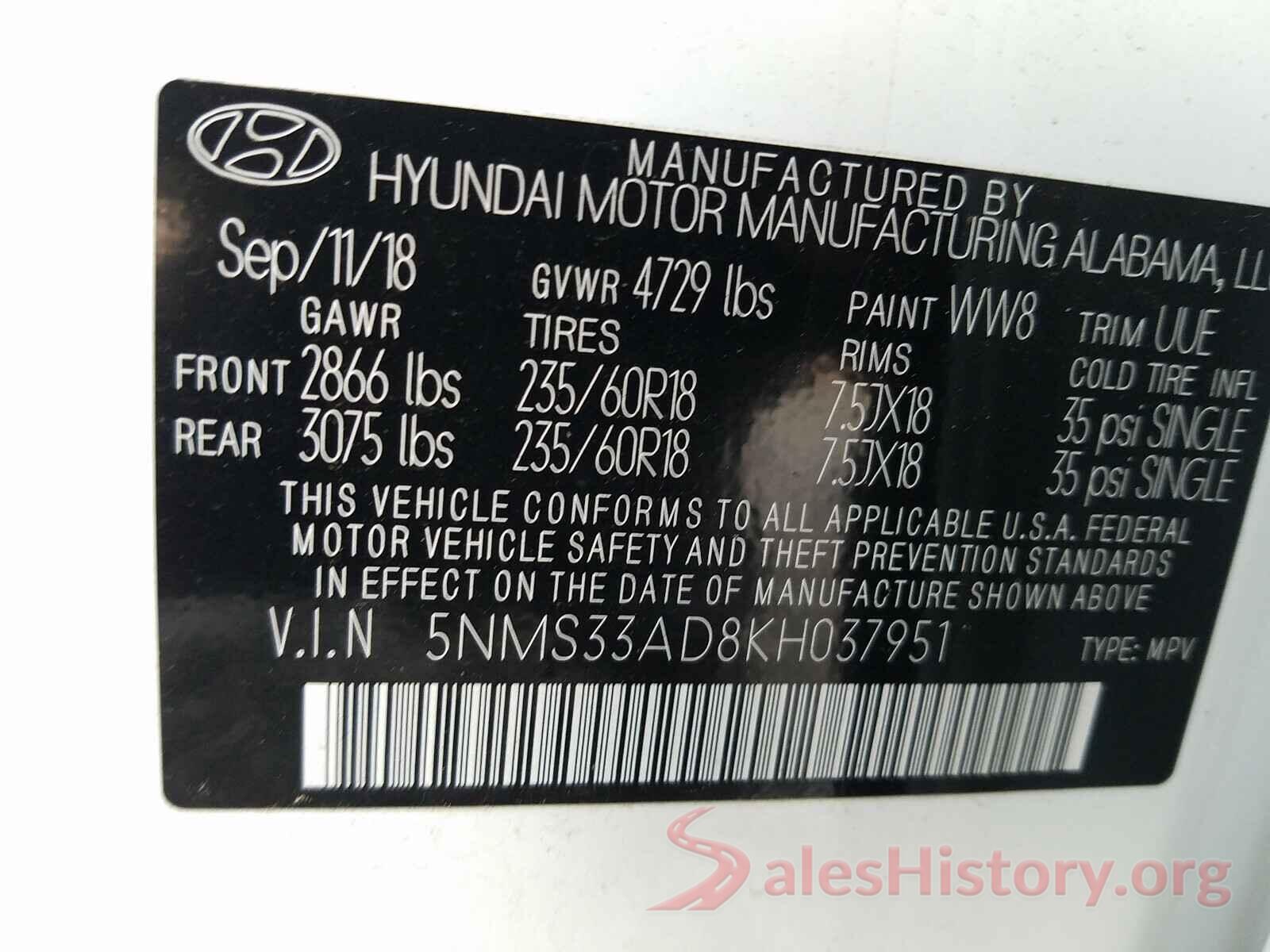 5NMS33AD8KH037951 2019 HYUNDAI SANTA FE