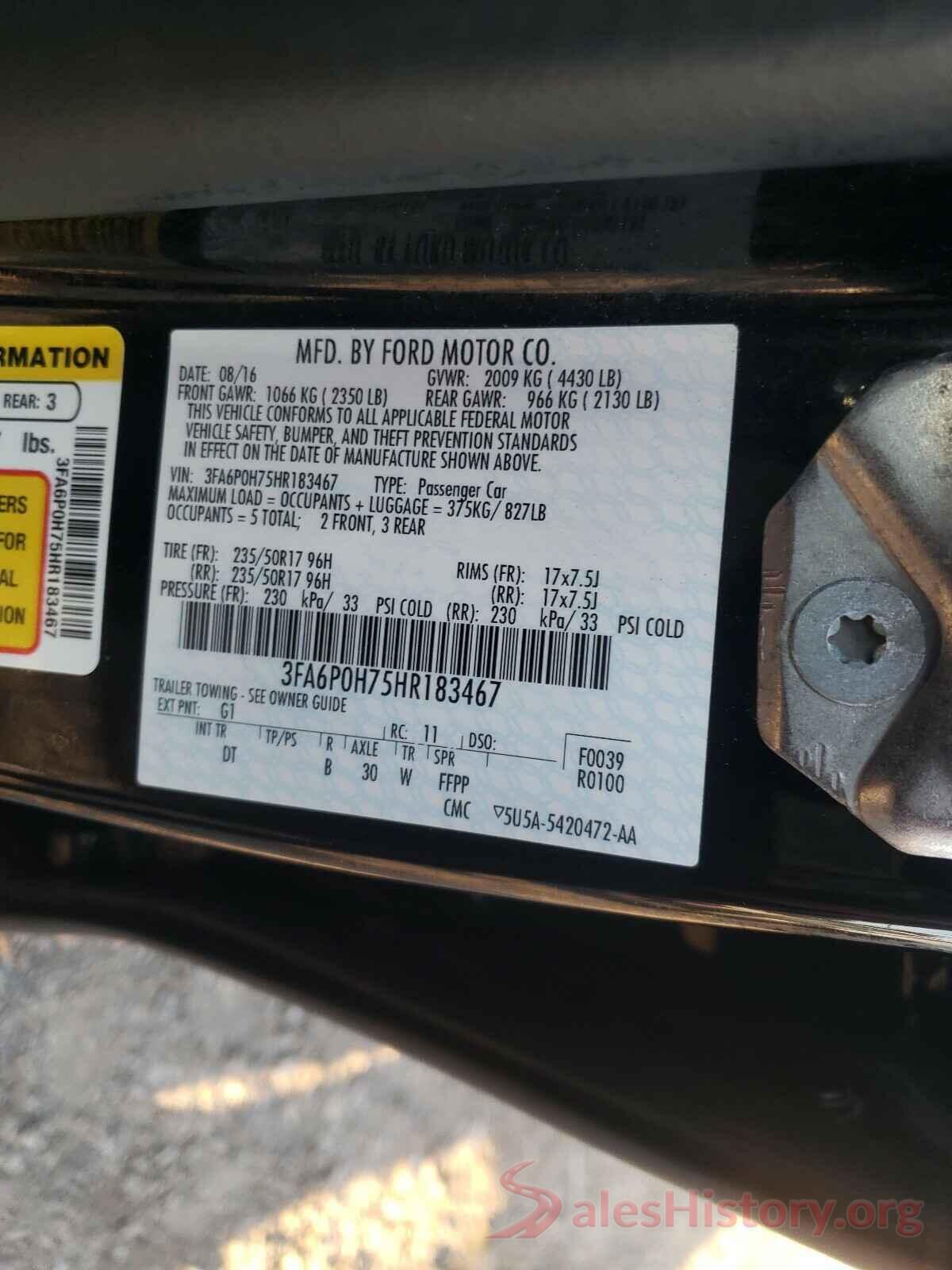 3FA6P0H75HR183467 2017 FORD FUSION