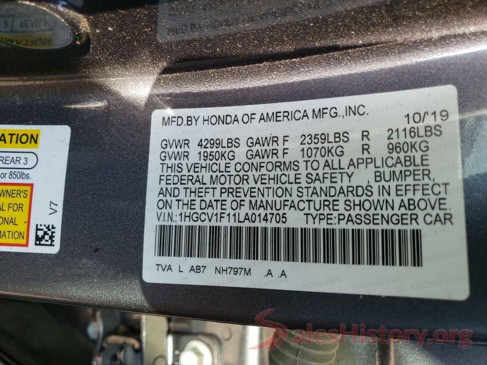 1HGCV1F11LA014705 2020 HONDA ACCORD