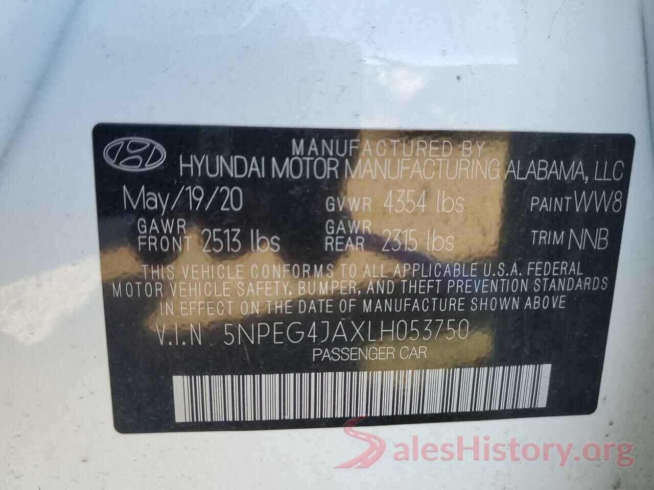 5NPEG4JAXLH053750 2020 HYUNDAI SONATA