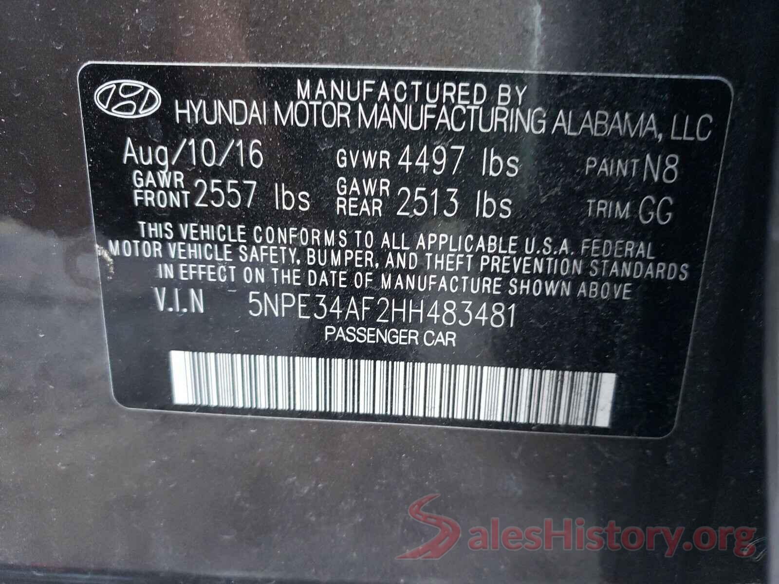 5NPE34AF2HH483481 2017 HYUNDAI SONATA