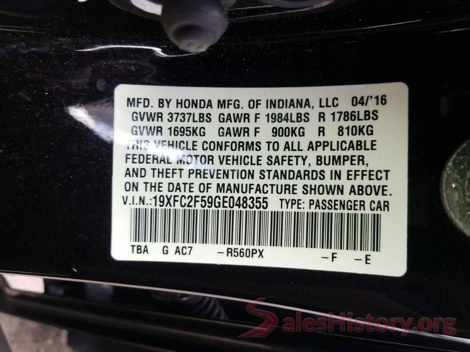 19XFC2F59GE048355 2016 HONDA CIVIC