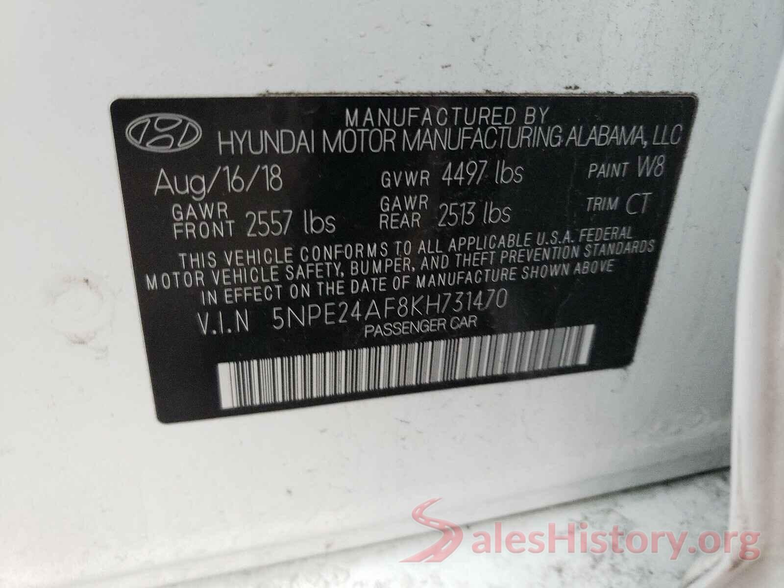 5NPE24AF8KH731470 2019 HYUNDAI SONATA