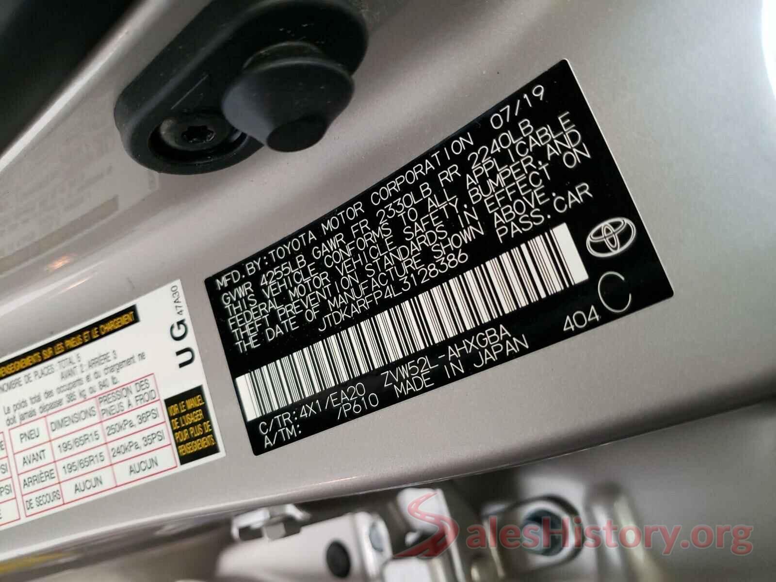 JTDKARFP4L3128386 2020 TOYOTA PRIUS