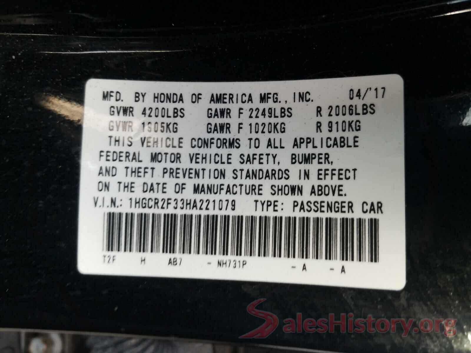 1HGCR2F33HA221079 2017 HONDA ACCORD