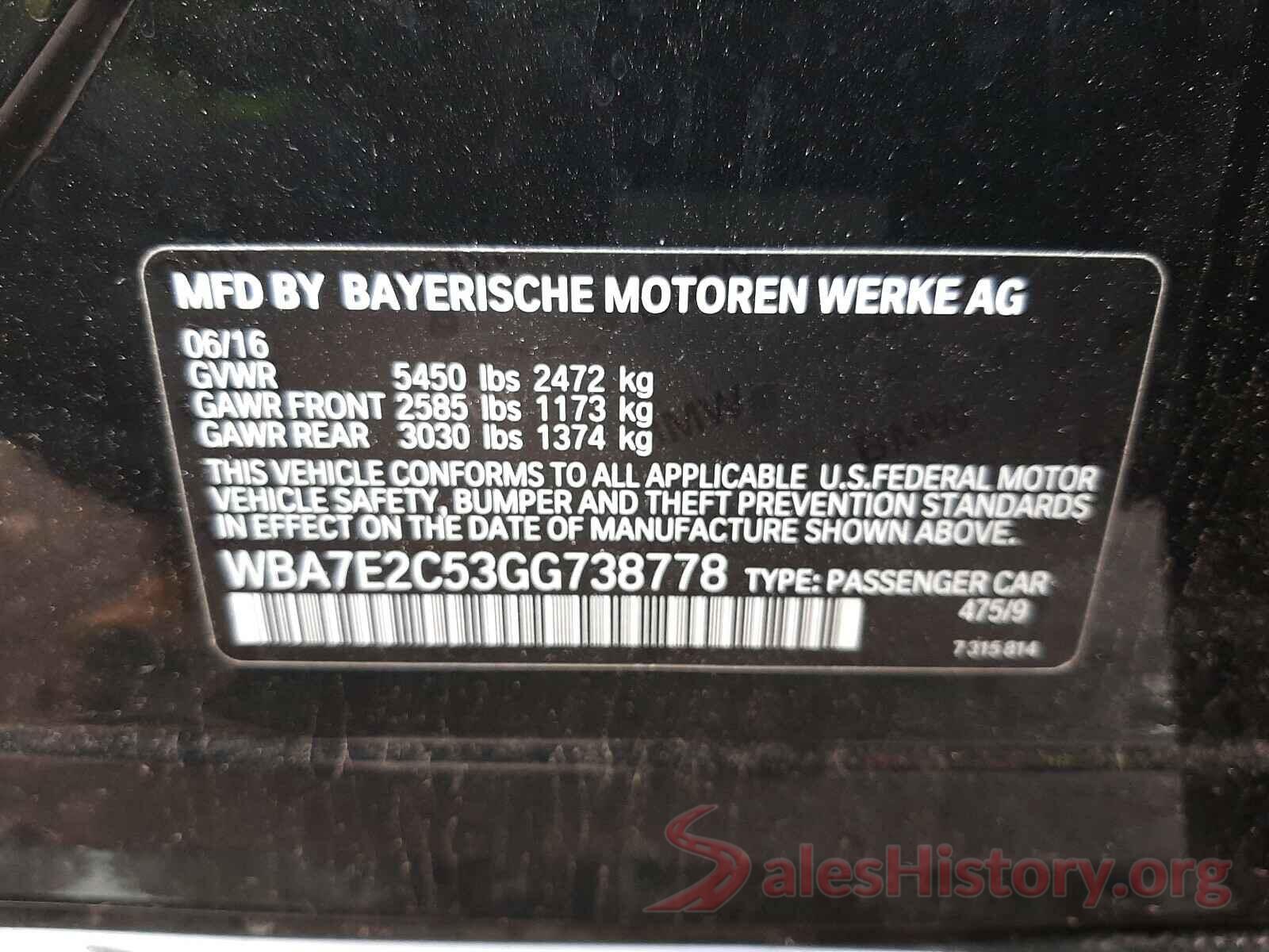 WBA7E2C53GG738778 2016 BMW 7 SERIES