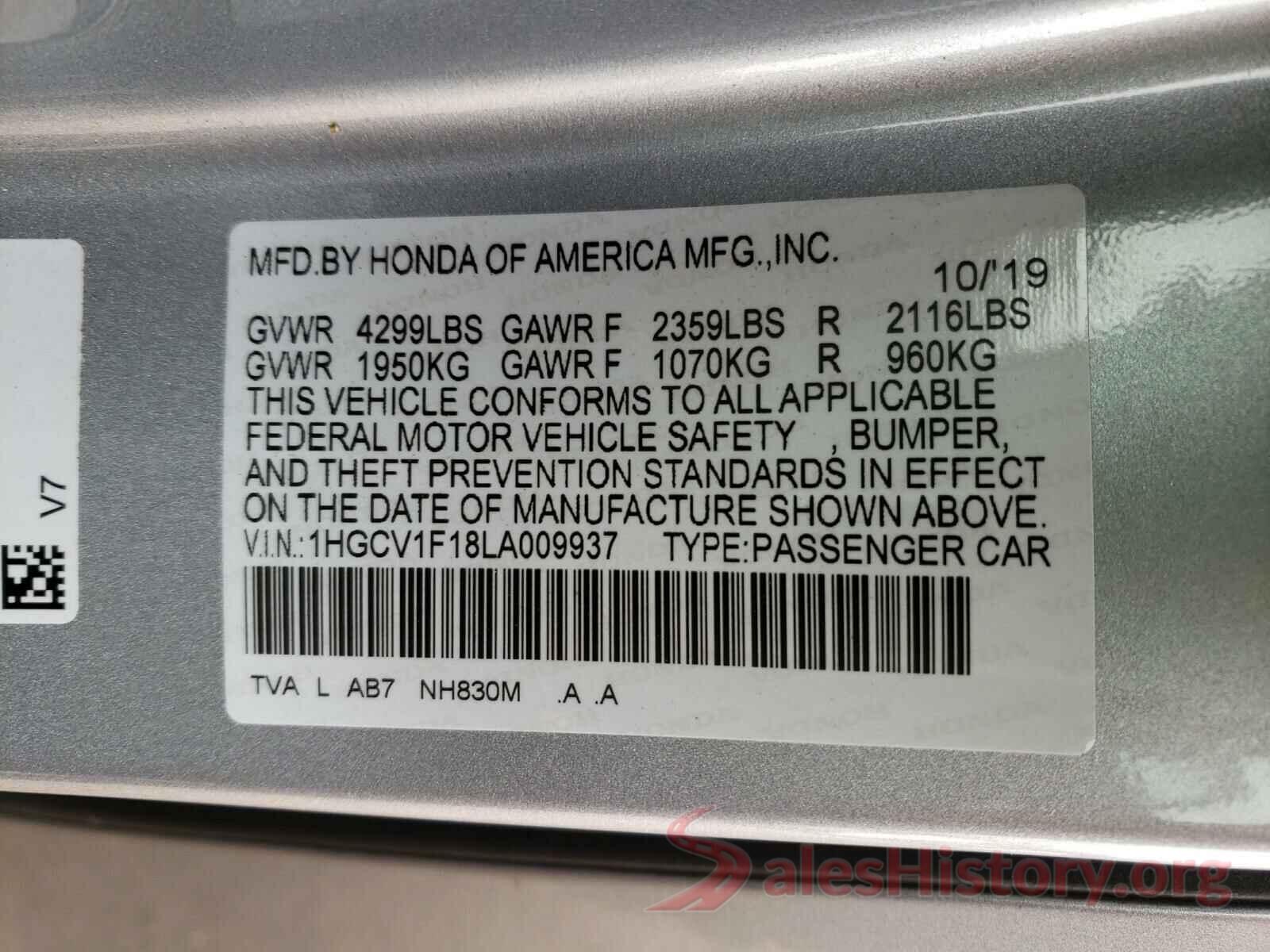 1HGCV1F18LA009937 2020 HONDA ACCORD