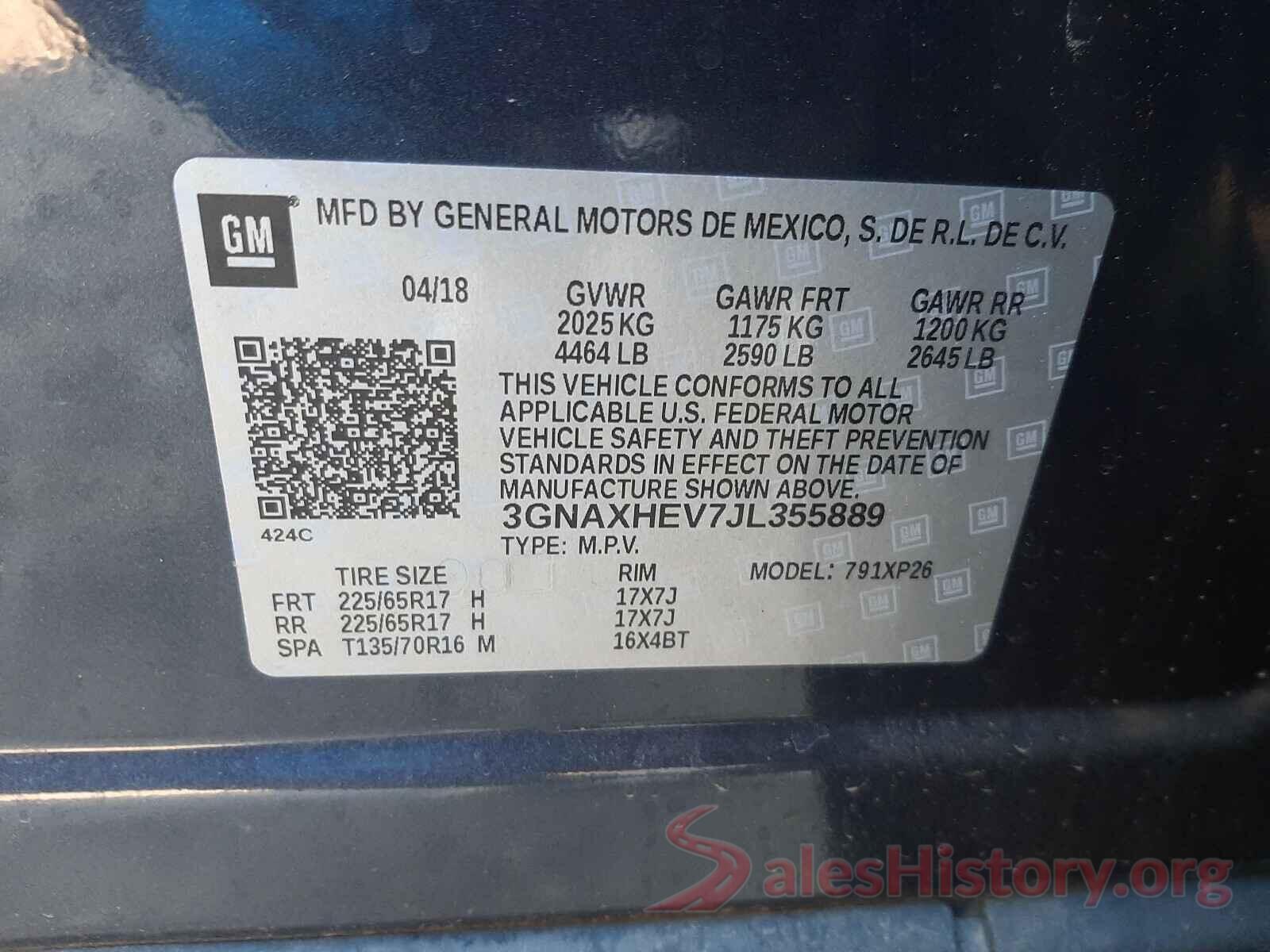 3GNAXHEV7JL355889 2018 CHEVROLET EQUINOX