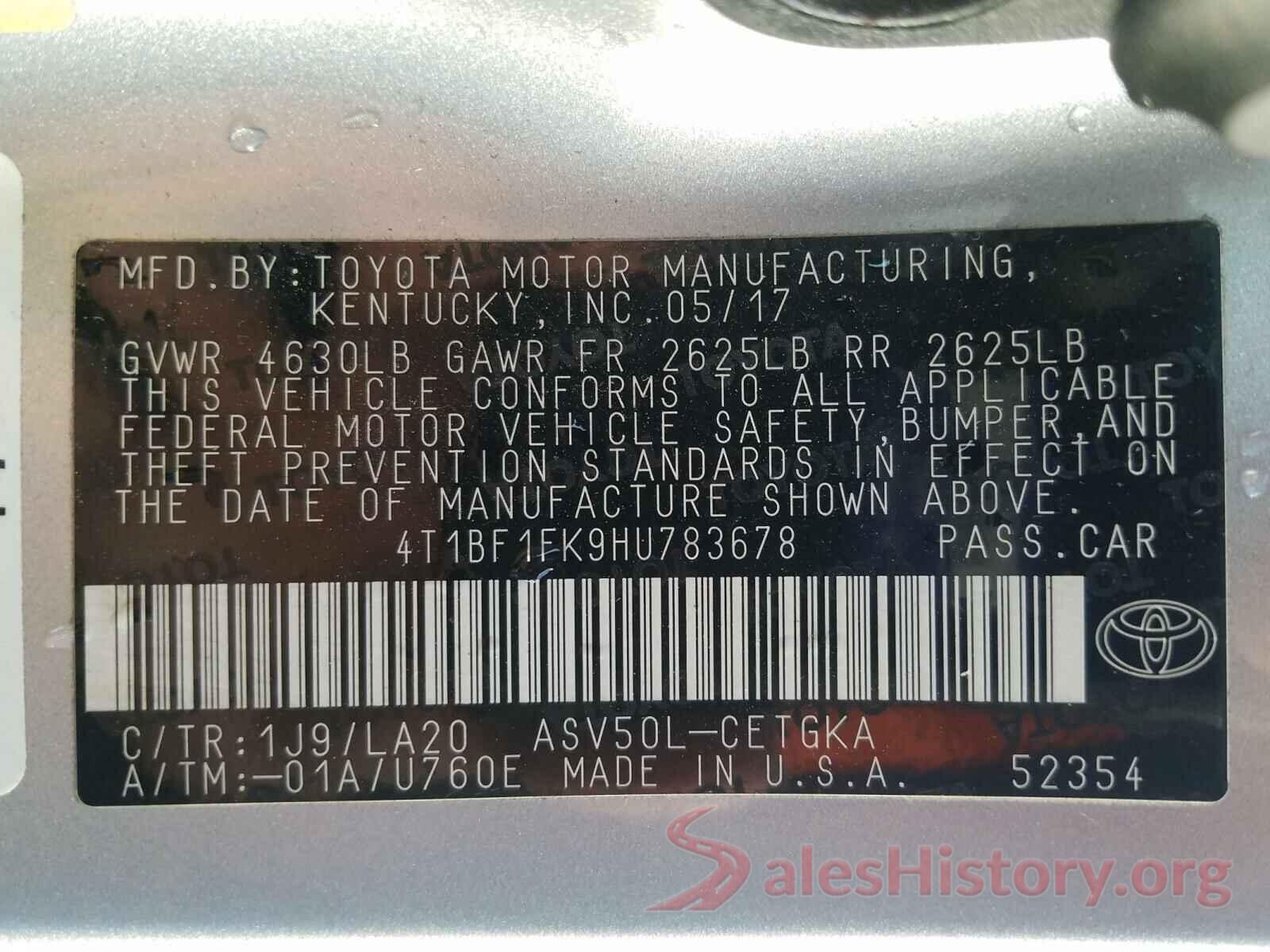 4T1BF1FK9HU783678 2017 TOYOTA CAMRY