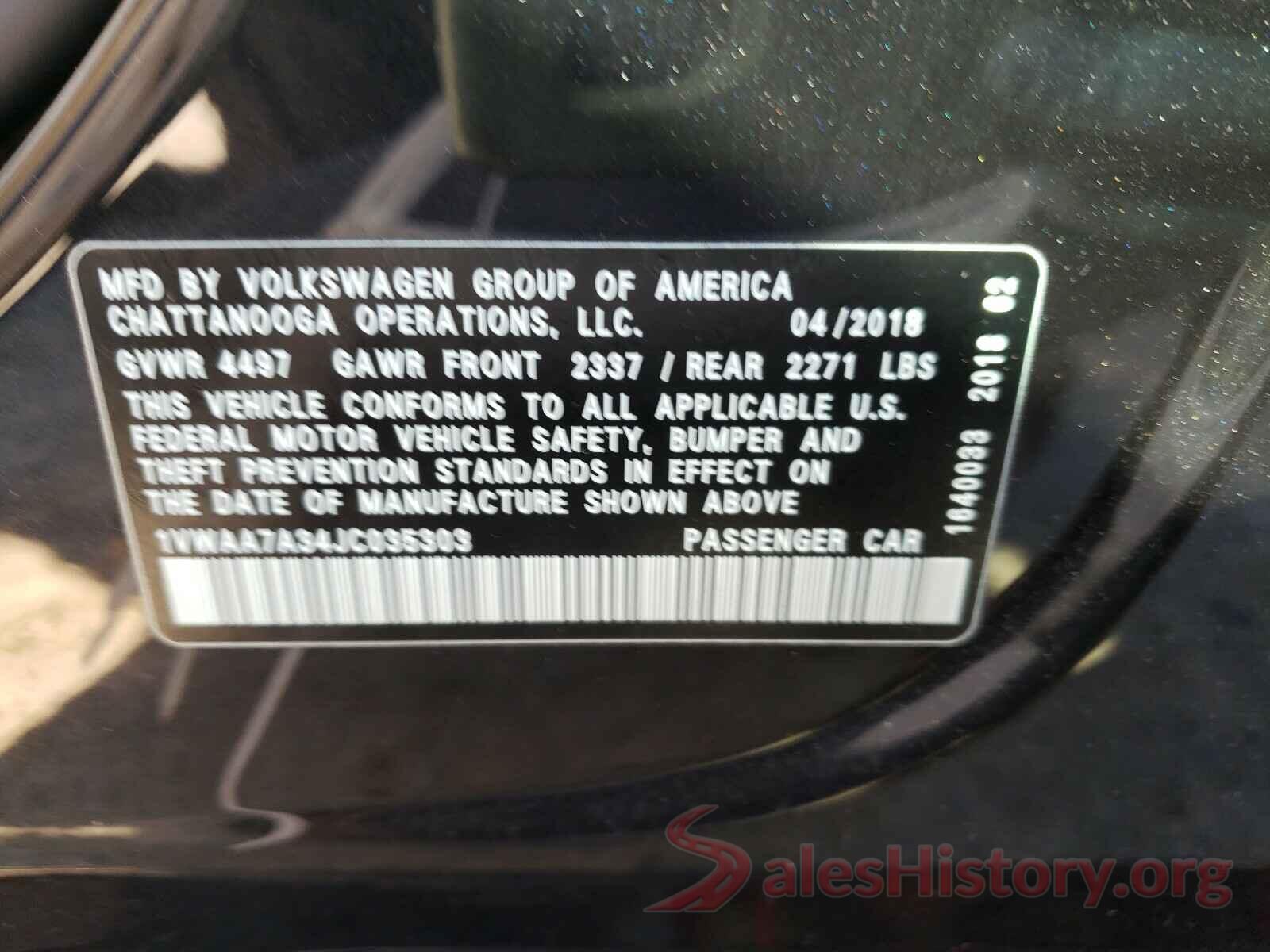 1VWAA7A34JC035303 2018 VOLKSWAGEN PASSAT