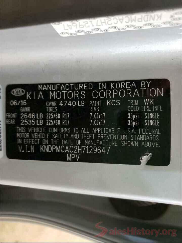 KNDPMCAC2H7129647 2017 KIA SPORTAGE