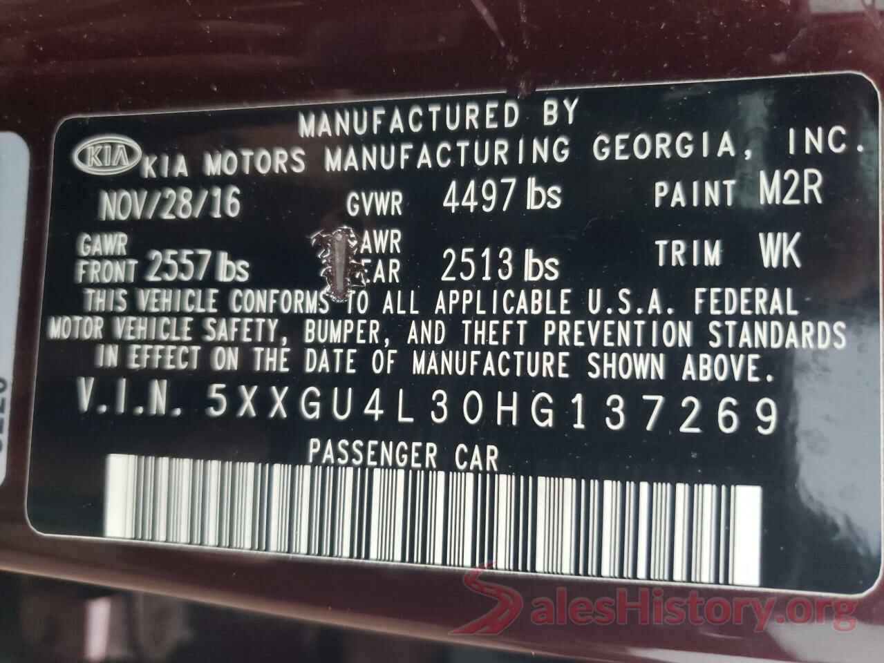 5XXGU4L30HG137269 2017 KIA OPTIMA