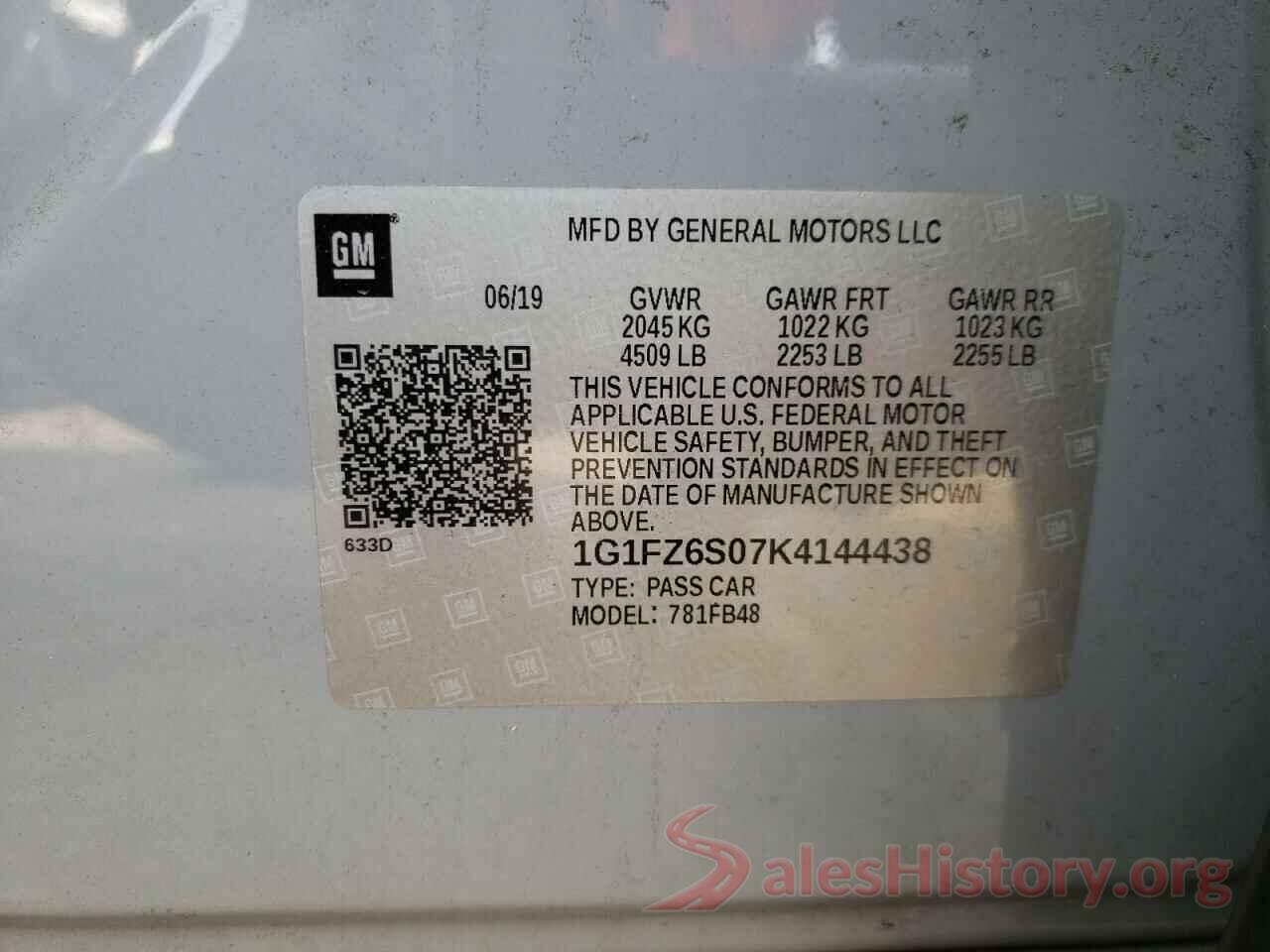 1G1FZ6S07K4144438 2019 CHEVROLET BOLT