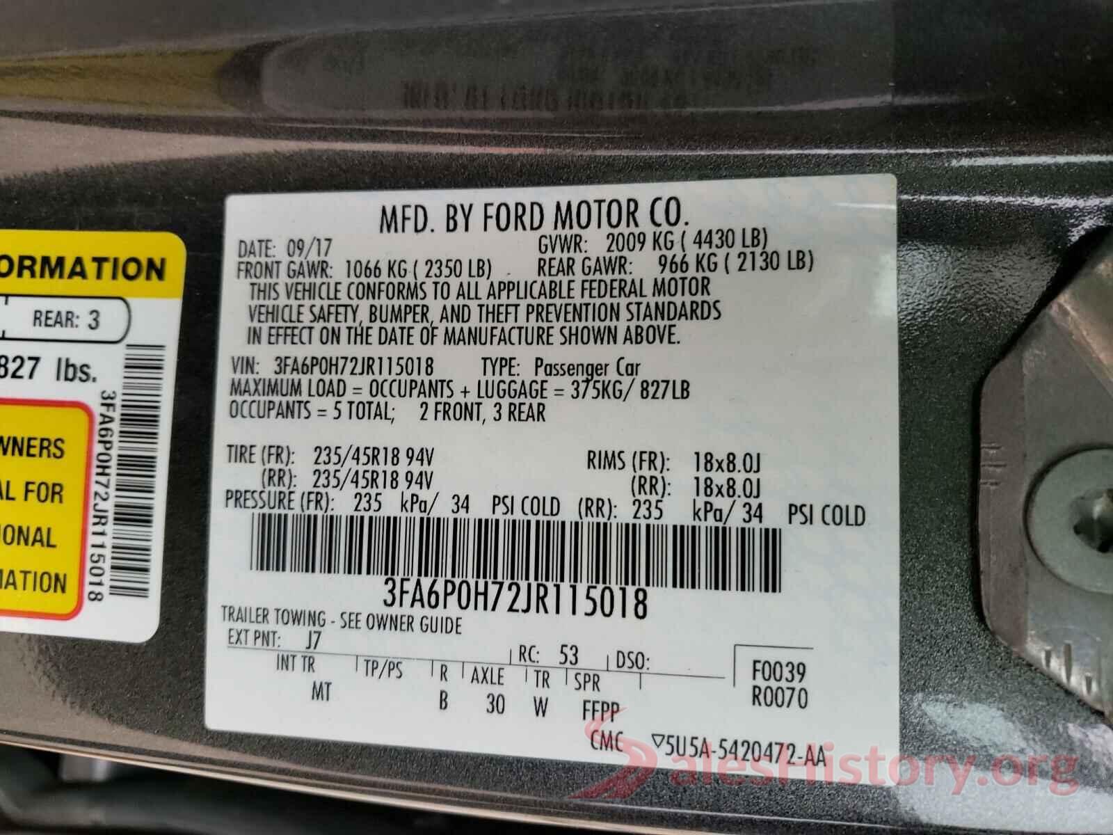 3FA6P0H72JR115018 2018 FORD FUSION