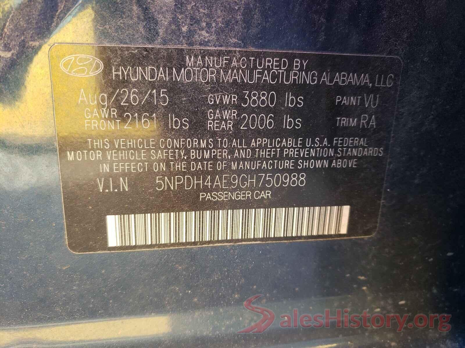 5NPDH4AE9GH750988 2016 HYUNDAI ELANTRA