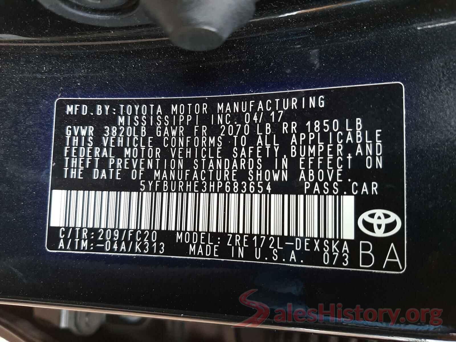 5YFBURHE3HP683654 2017 TOYOTA COROLLA