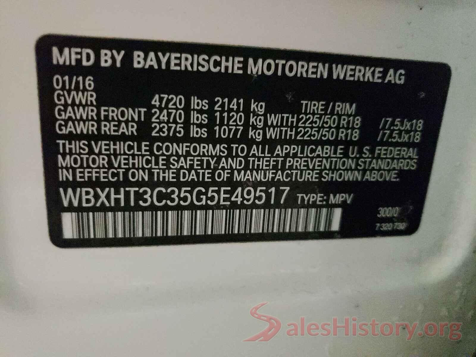 WBXHT3C35G5E49517 2016 BMW X1