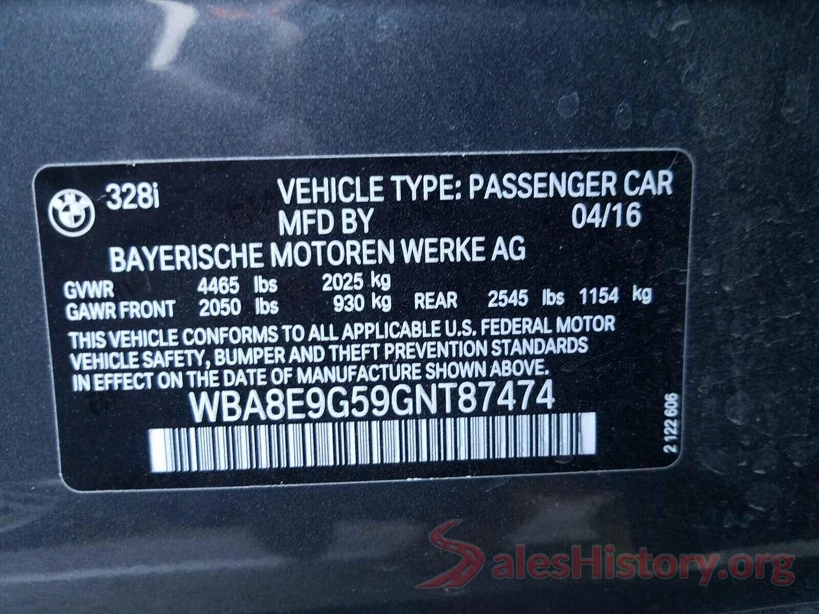 WBA8E9G59GNT87474 2016 BMW 3 SERIES