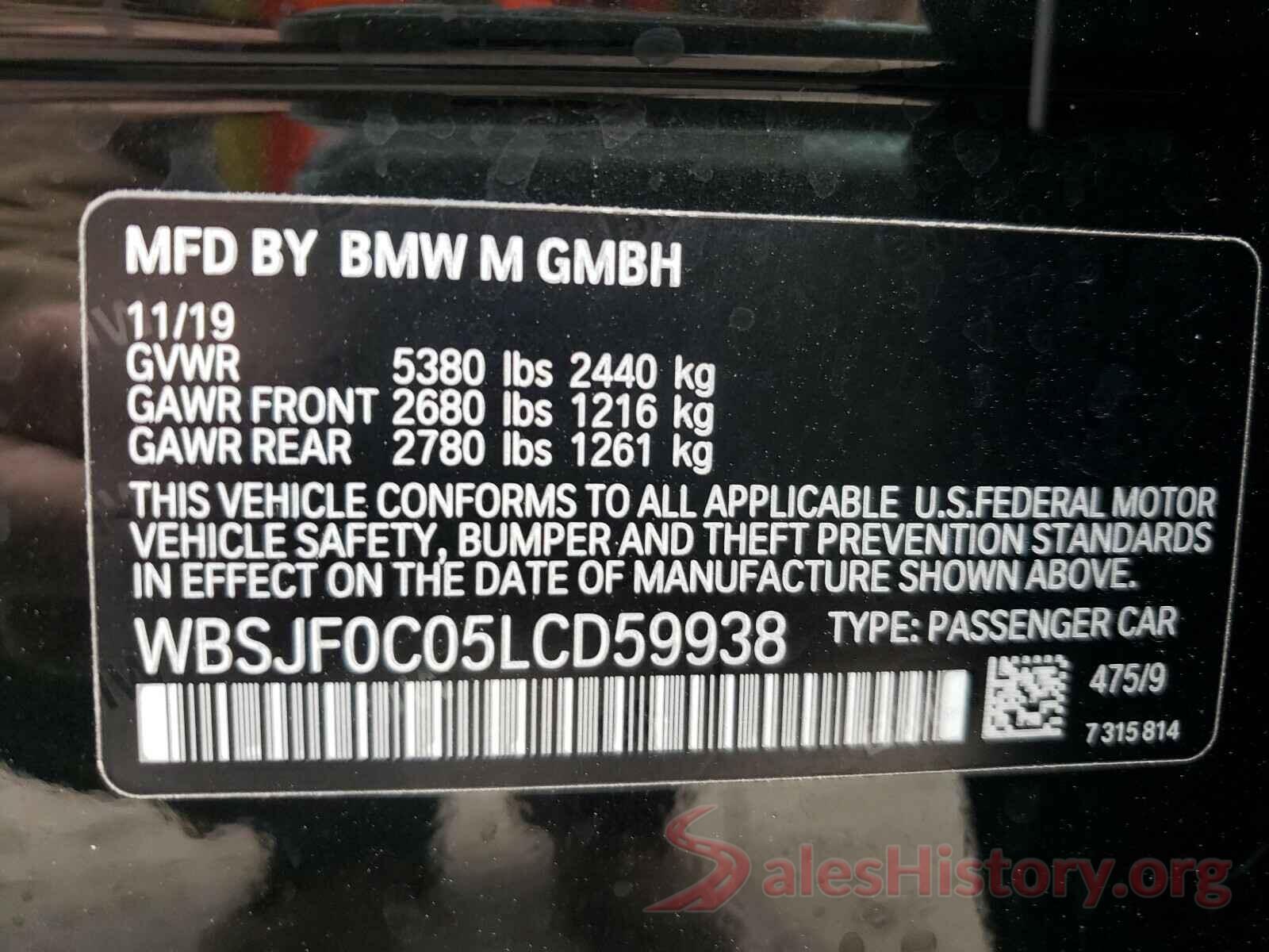 WBSJF0C05LCD59938 2020 BMW M5