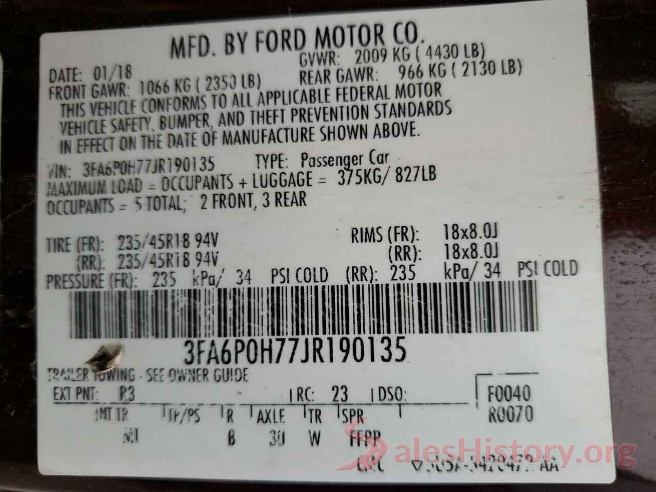 3FA6P0H77JR190135 2018 FORD FUSION