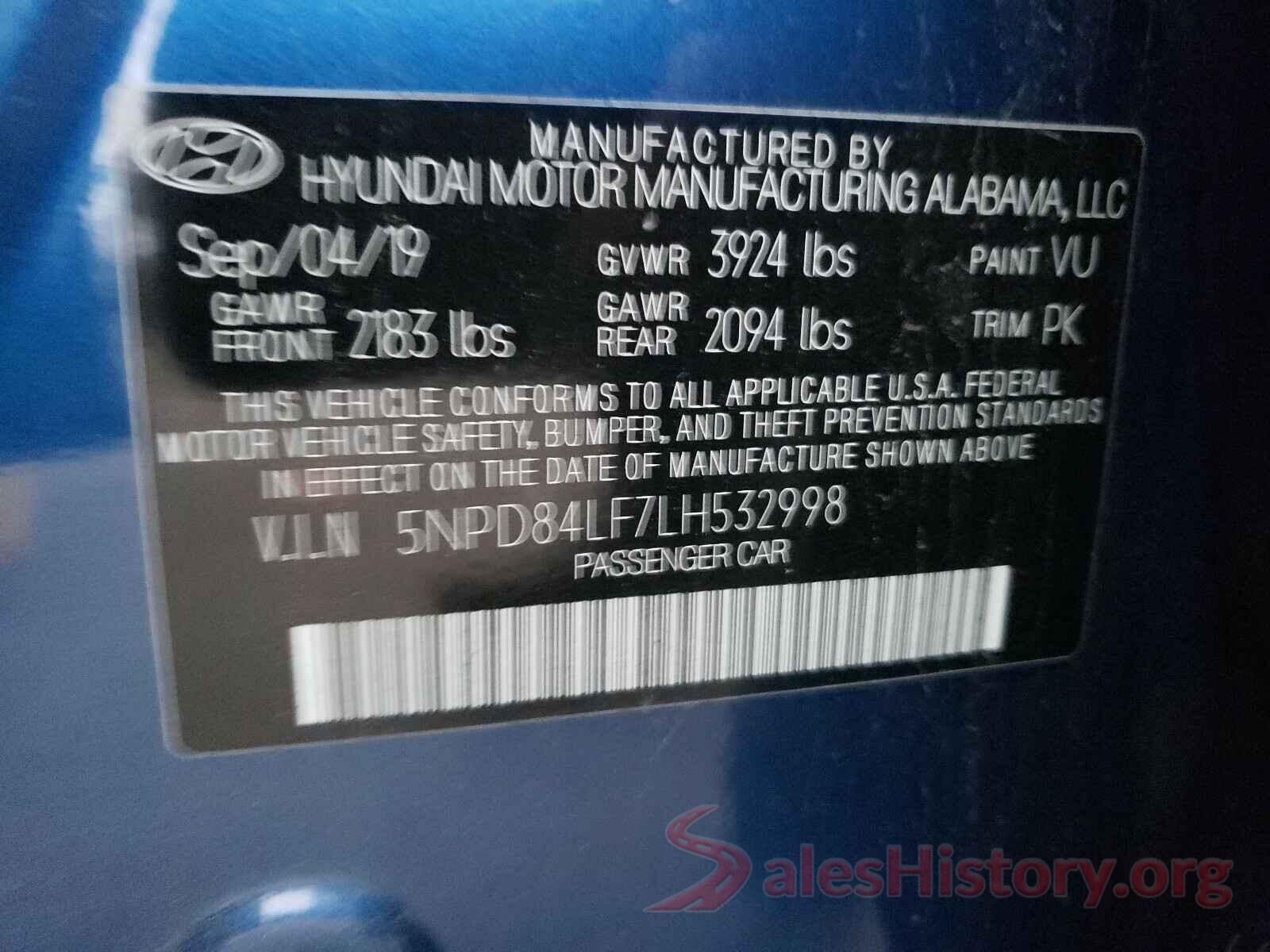 5NPD84LF7LH532998 2020 HYUNDAI ELANTRA