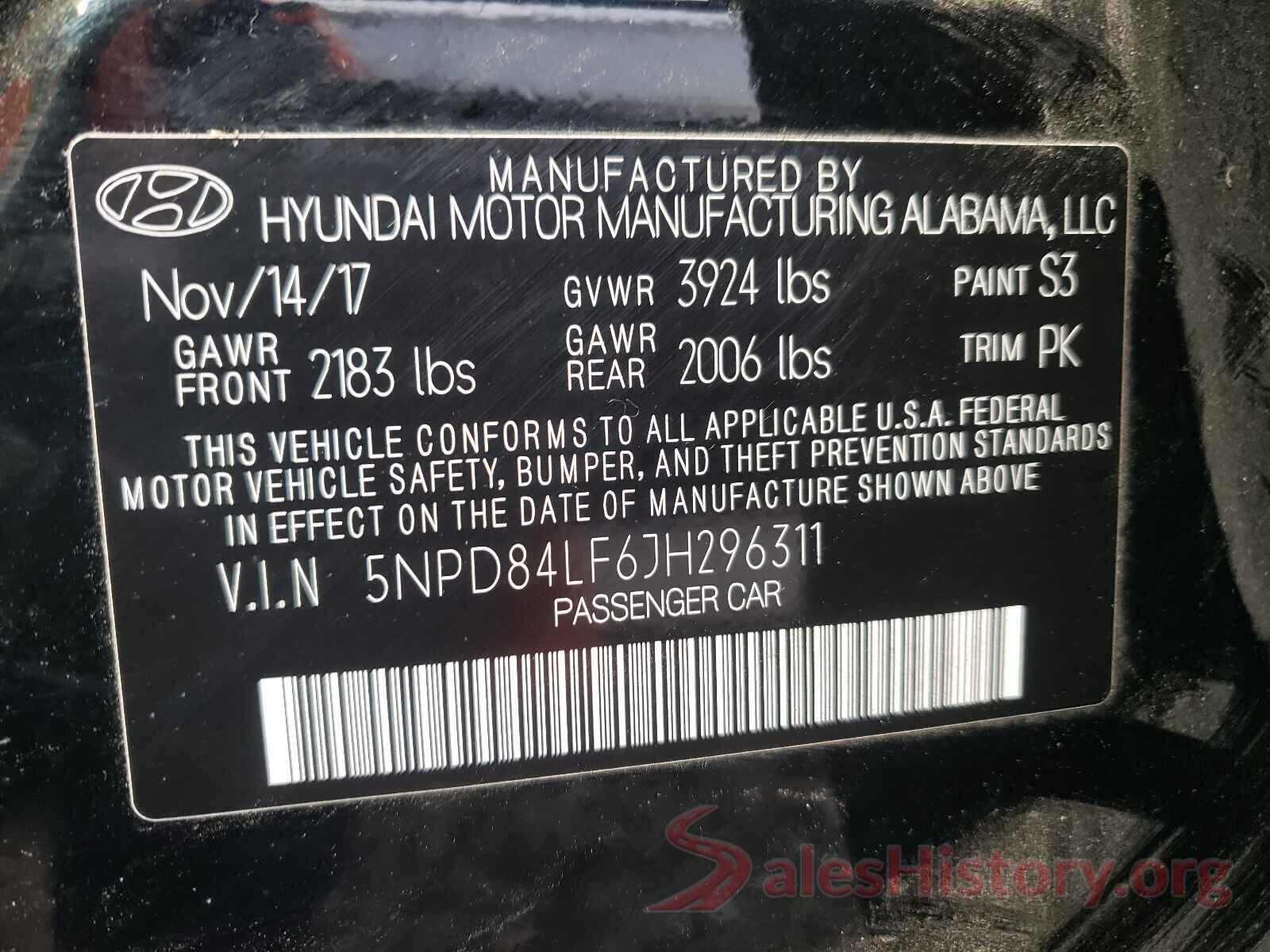 5NPD84LF6JH296311 2018 HYUNDAI ELANTRA