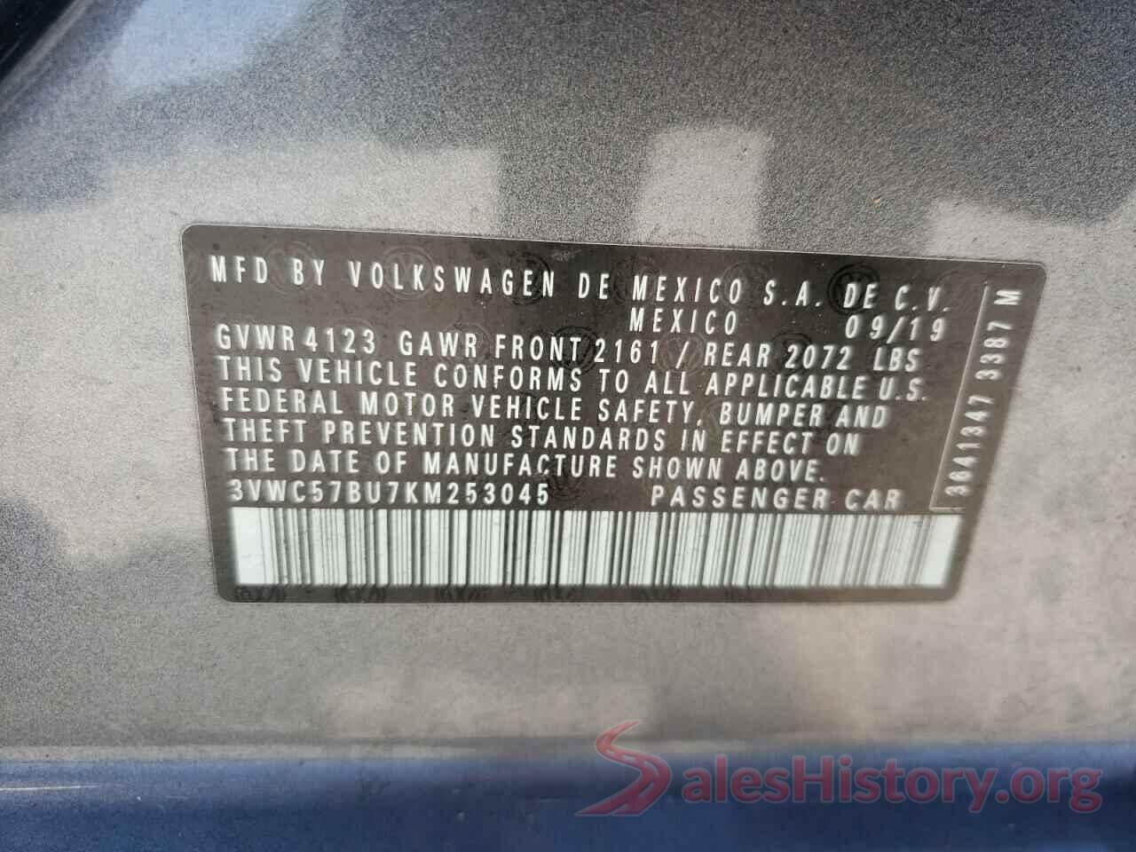 3VWC57BU7KM253045 2019 VOLKSWAGEN JETTA