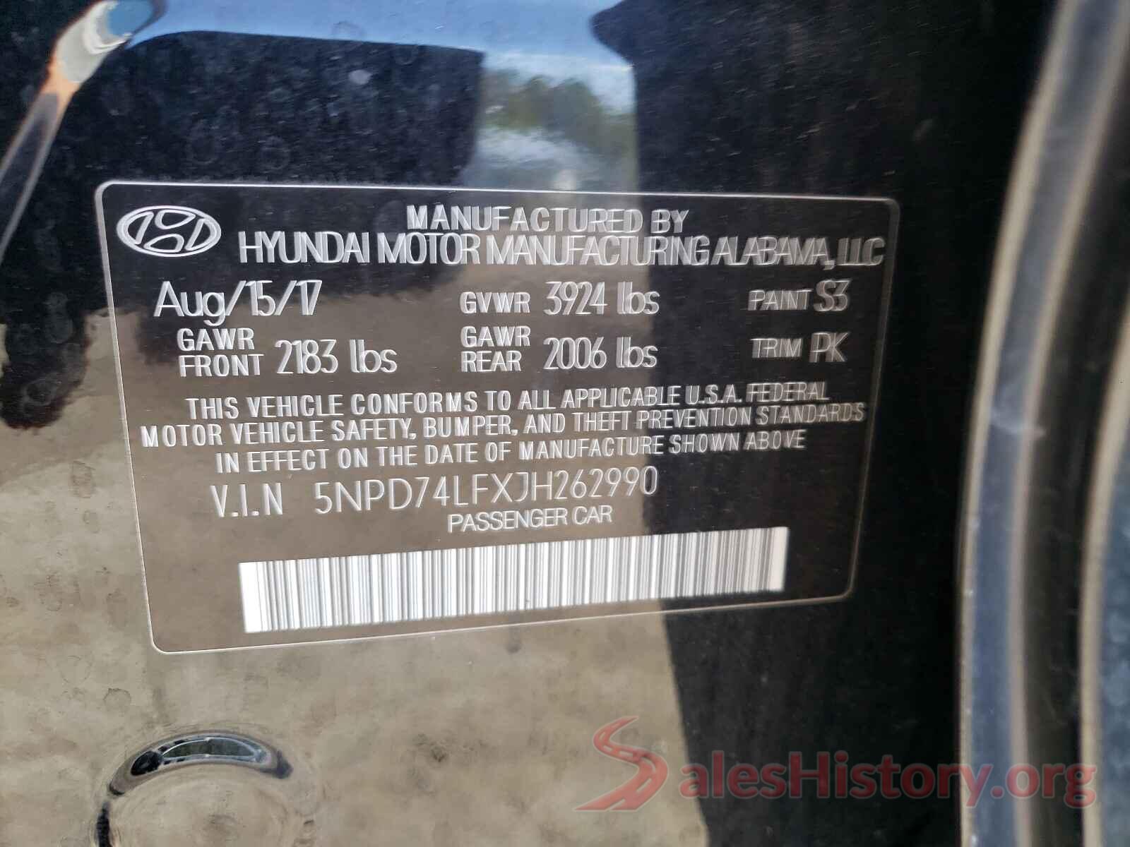 5NPD74LFXJH262990 2018 HYUNDAI ELANTRA