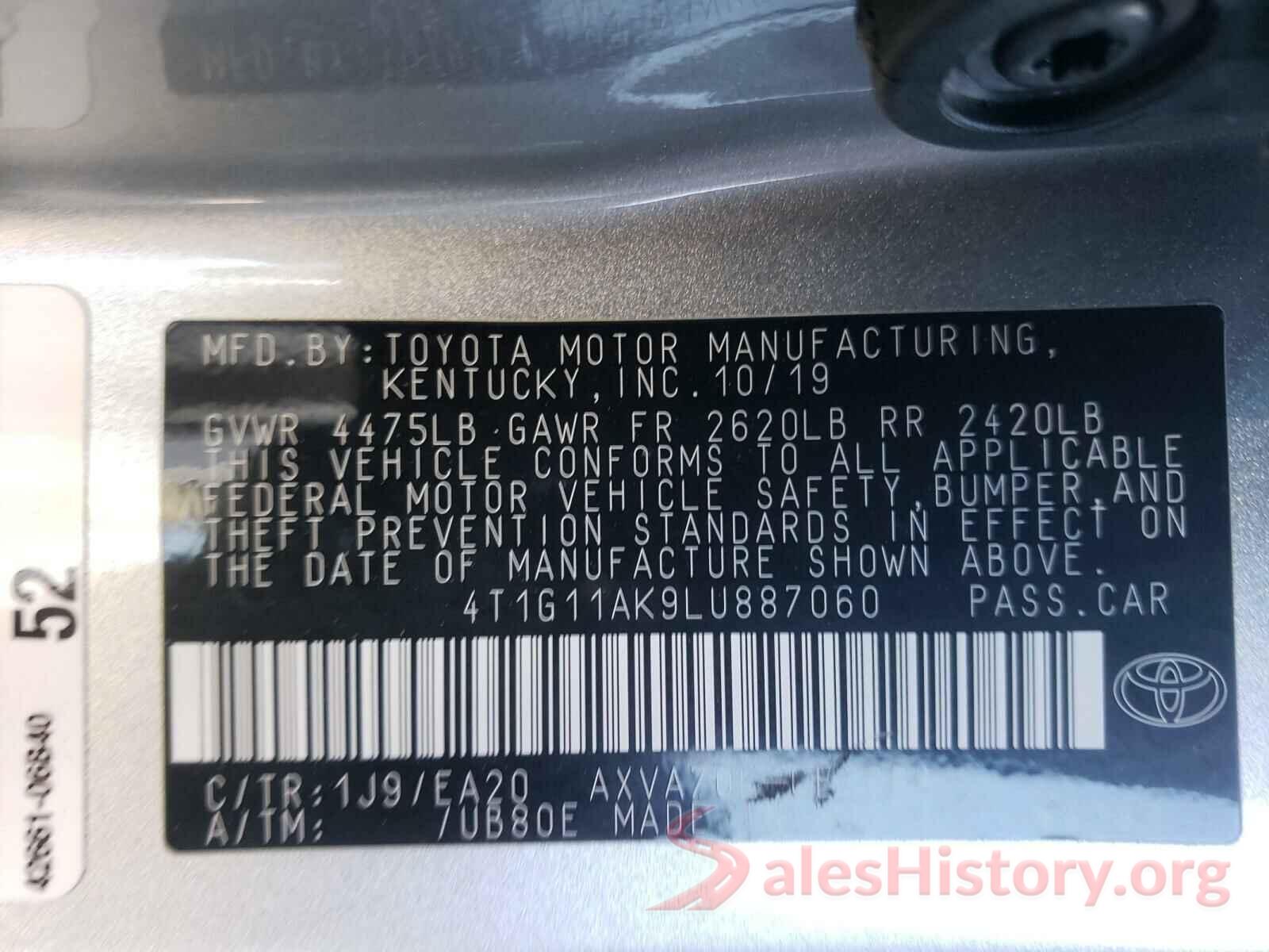 4T1G11AK9LU887060 2020 TOYOTA CAMRY