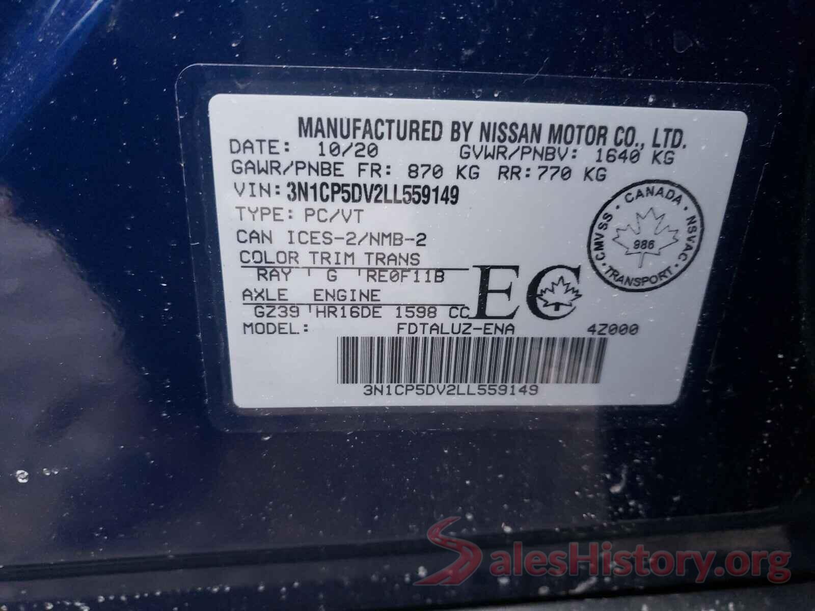 3N1CP5DV2LL559149 2020 NISSAN KICKS