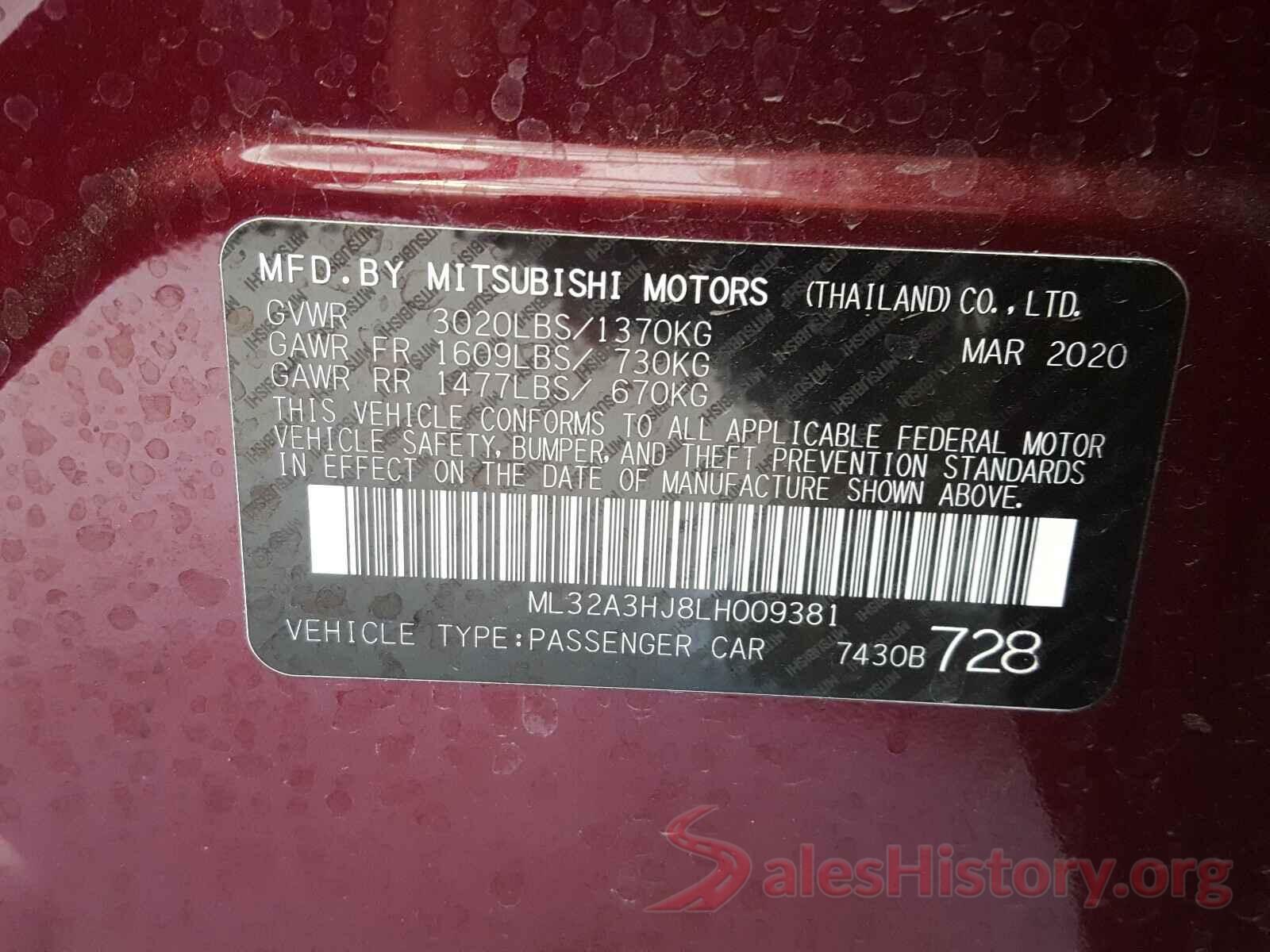 ML32A3HJ8LH009381 2020 MITSUBISHI MIRAGE