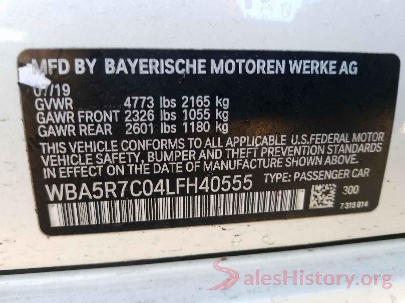 WBA5R7C04LFH40555 2020 BMW 3 SERIES