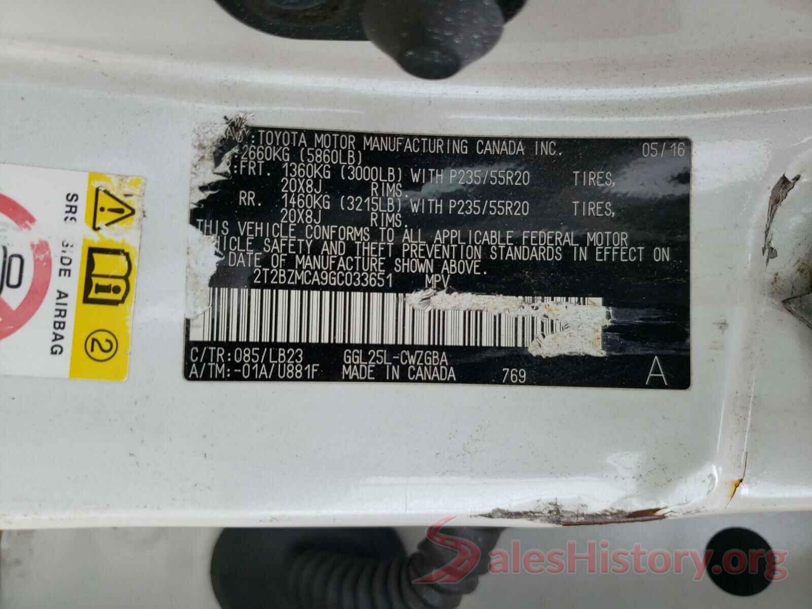 2T2BZMCA9GC033651 2016 LEXUS RX350